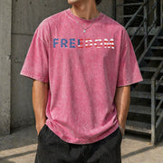 Freedom American Flag Vintage Washed T-Shirt in Red