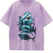Three Sharks Retro ® Shark Vintage Washed T-Shirt in Purple