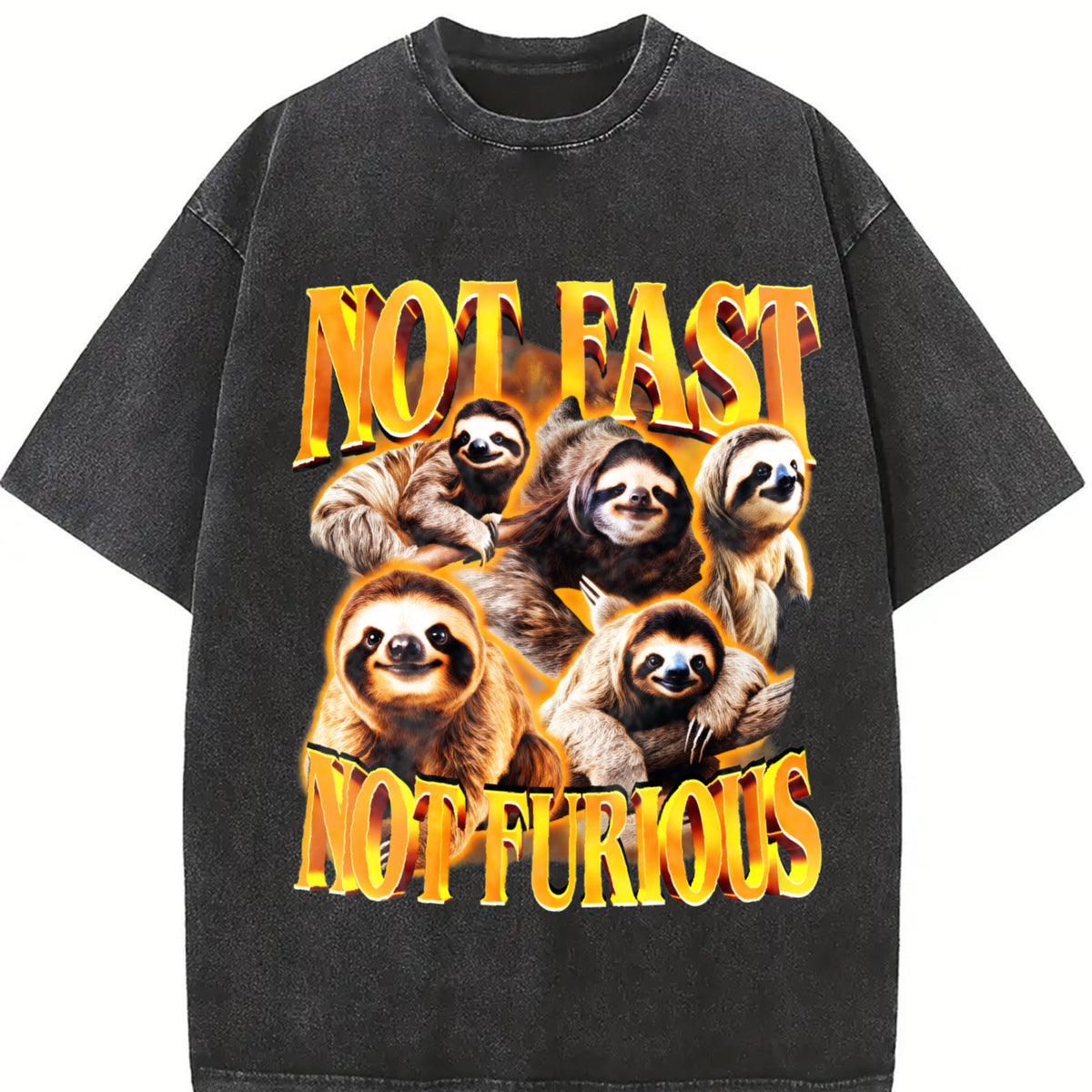 Not Fast Not Furious 90s Vintage Washed T-Shirt in Black