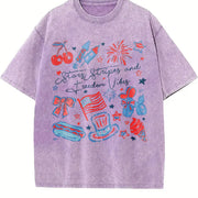 Stars Stripes and Freedom Vibes Vintage Washed T-Shirt in Purple