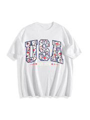 Floral USA American Girl Cotton T-Shirt in White