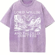 Retro Letter Vintage Washed T-Shirt in Purple