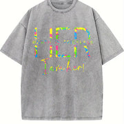 Letter Wear for Daily Vacation Outdoor Ladies vintage washed oversized T-shirt in Gray