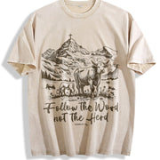 European and American Vintage Washed T-Shirt in Beige