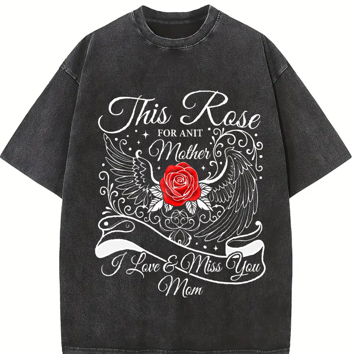 This Rose for an Angel Mother Vintage Washed T-Shirt in Black
