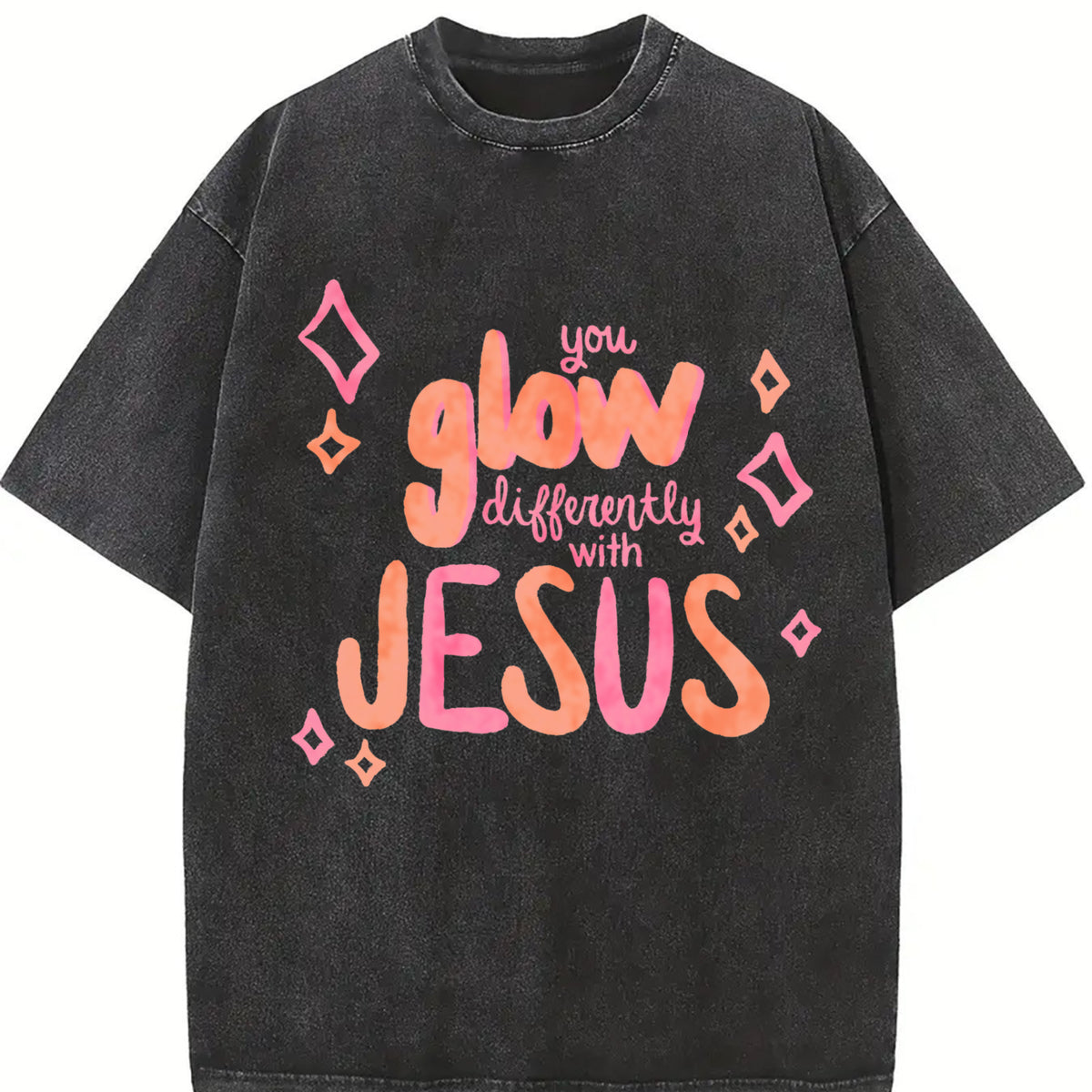 Walk, Shine Like Vintage Washed T-Shirt in Black