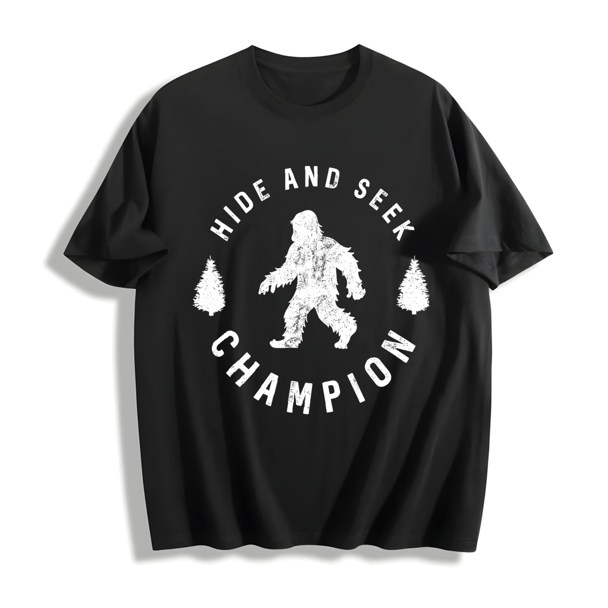 Hide and Seek Champion Bigfoot Humor Classic Camping Cotton T-Shirt in Black