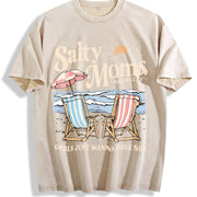 Salty Moms Beach Club Instant Retro Beach Girl Vintage Washed T-Shirt in Beige