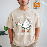 St Patricks Day Goose Vintage Washed T-Shirt in Beige