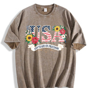 250th Anniversary United States Flowers Vintage Washed T-Shirt in Brown