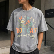 Wildflower You Can Do Hard Things Vintage Washed T-Shirt in Gray
