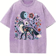 Short-sleeve with Fox & Vintage Washed T-Shirt in Purple