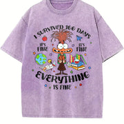 I Survived 100 Days Vintage Washed T-Shirt in Purple
