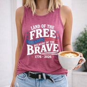 Land of the Free Because of the Brave Women's Color Cotton Tank Top in Red