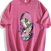 Akaza vs Koyuki – Demon Slayer Kimetsu no Yaiba Heavy vintage washed oversized T-shirt in Red