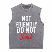 Not Friendly Do Not Touch Humor Black Essential Vintage Washed Tank Top in Gray