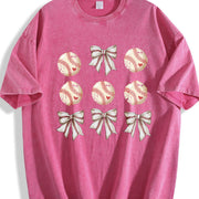 Coquette Baseball Mom Basebal Lover vintage washed oversized T-shirt in Red
