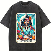 Off My Meds Unhinged Tarot Card vintage washed oversized T-shirt in Black