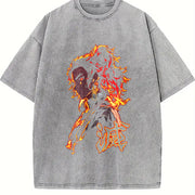 Yoriichi Tsugikuni Demon Slayer – Sun Breathing Flame vintage washed oversized T-shirt in Gray
