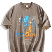 Cat Wars 90s Retro Space Cats ® Vintage Washed T-Shirt in Brown
