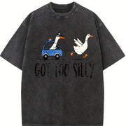 Retro Silly Goose 90s Vintage Washed T-Shirt in Black