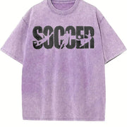 Soccer Distressed Typography Vintage Washed T-Shirt in Purple