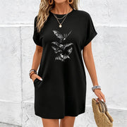 Dress for Spring Round Neckline Cotton T-Shirt in Black