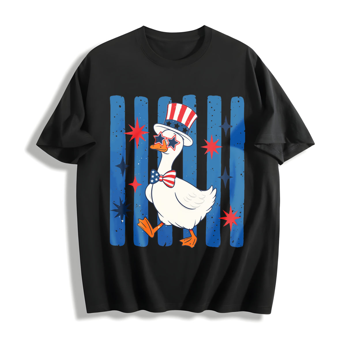 Patriotic Goose 4th of July Goose Cotton T-Shirt in Black