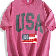 USA Flag Vintage Washed T-Shirt in Red
