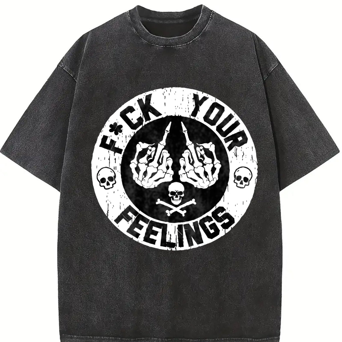 F*ck Your Feelings Skull Vintage Washed T-Shirt in Black
