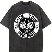 F*ck Your Feelings Skull Vintage Washed T-Shirt in Black