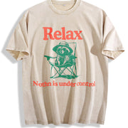 Chill Raccoon Relax Nothing Is Under Control Trash Panda Vintage Washed T-Shirt in Beige