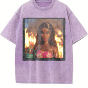 Fire Party Doll Vintage Washed T-Shirt in Purple