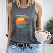 Inspired Coconut Tree & Sunrise Capcut Vest Women's Color Cotton Tank Top in Gray