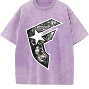 Retro with Bold Geometric Vintage Washed T-Shirt in Purple