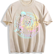 Skeleton & Letter Ladies vintage washed oversized T-shirt in Beige