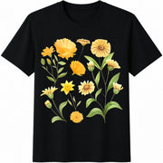 Yellow Wildflowers Cotton T-Shirt in Black