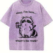 Cute Raccoon Work Coffee Vintage Washed T-Shirt in Purple