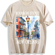 Bourbon Street New Orleans Vintage Washed T-Shirt in Beige