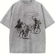 Cowboys Roping Bull Vintage Washed T-Shirt in Gray