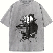 Jesus Cross Long Sleeve Double Sides For Him For Her vintage washed oversized T-shirt in Gray