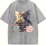 Winter Twin Dragon Vintage Washed T-Shirt in Gray