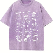 Cowboy Cats and Kittens Western Cowboy Vintage Washed T-Shirt in Purple