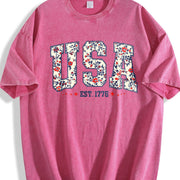 Floral USA Retro America Vintage Washed T-Shirt in Red