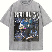 Toothless Dragon Vintage Washed T-Shirt in Gray