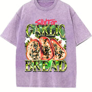 Garlic Bread Retro Meme Food Vintage Washed T-Shirt in Purple
