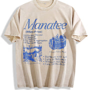 Manatee 90s Retro Sea Cow Facts Info Vintage Washed T-Shirt in Beige