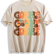 Directional 2024 Thanksgiving European and American Vintage Washed T-Shirt in Beige