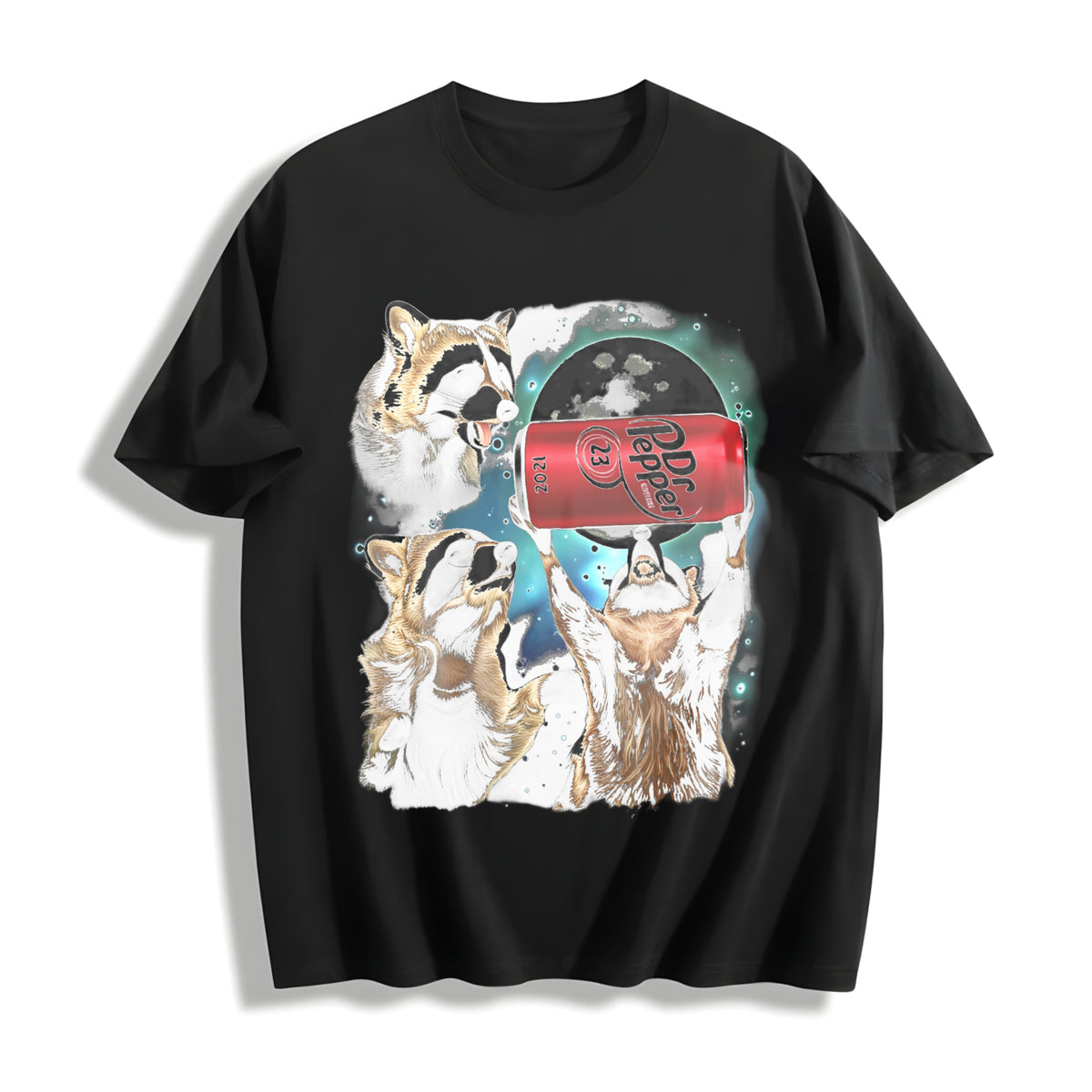 Three Raccoons Dr Pepper Cotton T-Shirt in Black
