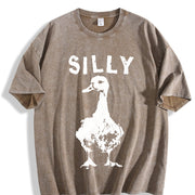 Silly Goose Distressed Boxy Classic Animal Meme Y2K Vintage Washed T-Shirt in Brown